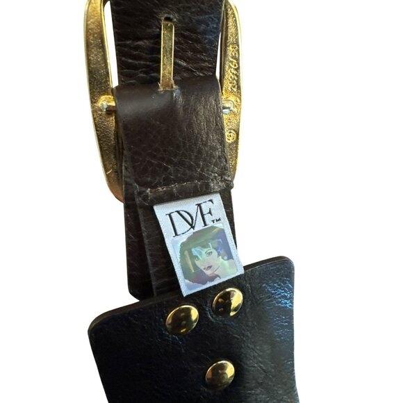 Diane Von Furstenberg Wide Brown Leather Belt Small Gold Studded Detail Vintage - Picture 4 of 10